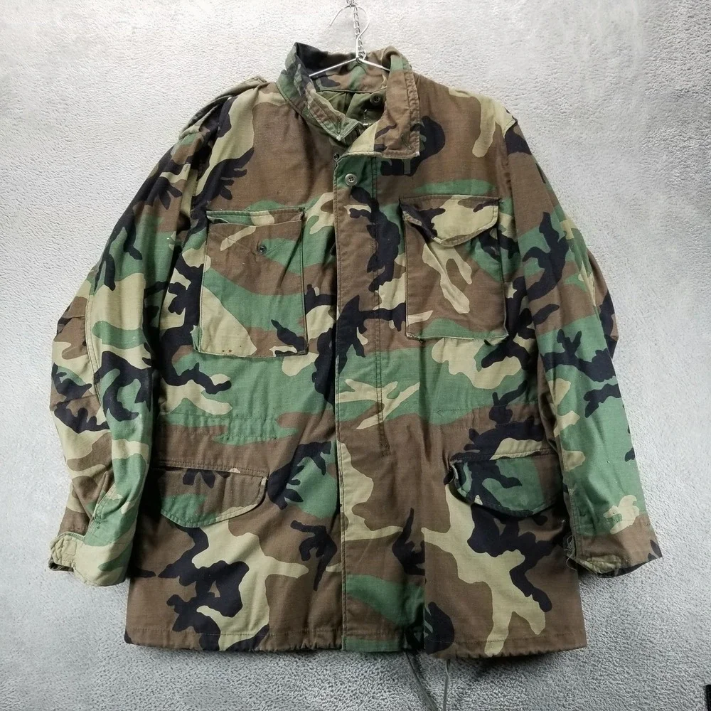 US Army Jacket Mens M Green M65 Cold Weather Field Coat Woodland Camoflauge